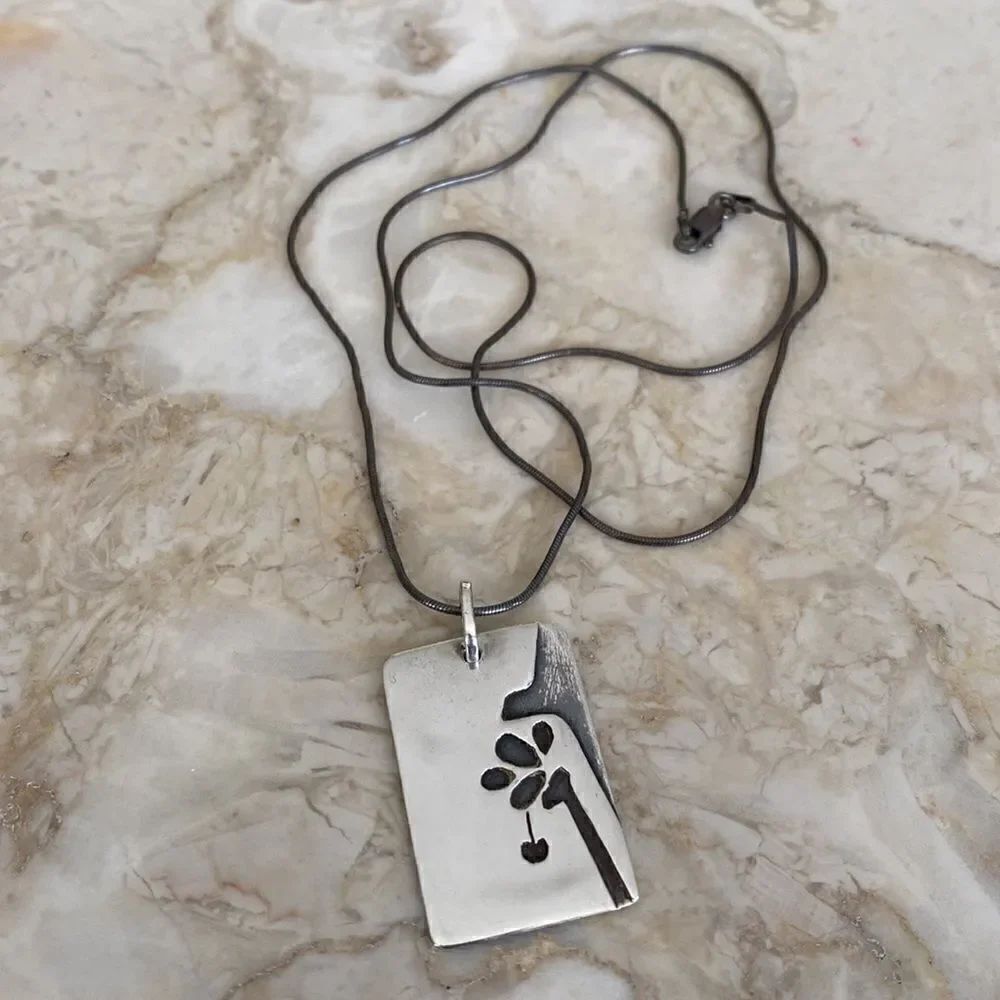 925 Sterling Silver Handcrafted Double Sided Abstract Pendant Necklace